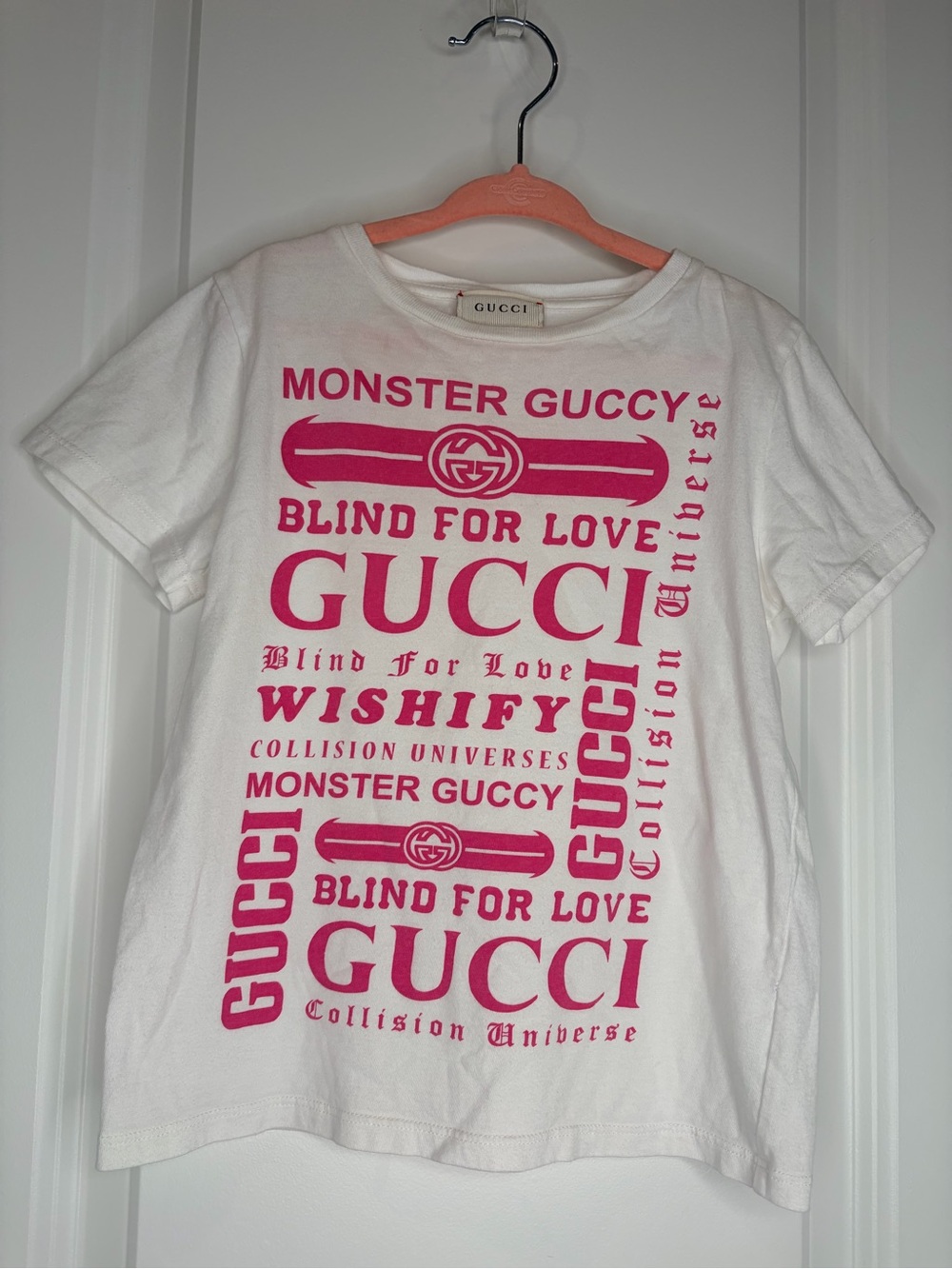 Authentic Gucci Girls White Pink Graphic T-Shirt Size 6